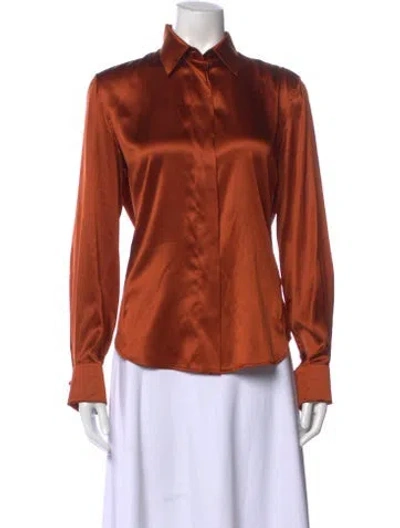 Pre-owned Loro Piana Silk Long Sleeve Button-up Top In Orange
