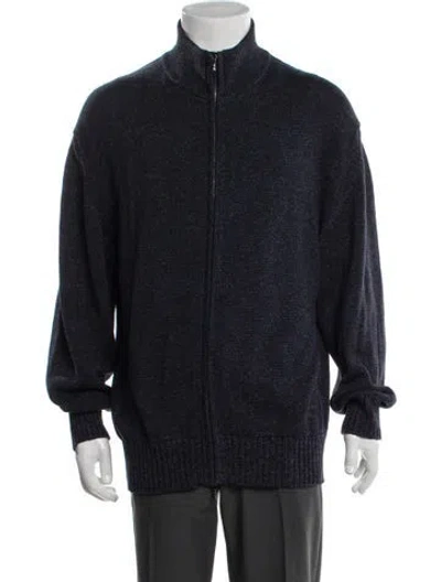 Pre-owned Loro Piana Silk Mock Neck Cardigan In Blue