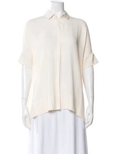 Pre-owned Loro Piana Silk Short Sleeve Button-up Top In White