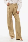 Loro Piana Silk Single Pleated Pants With Belt In Neutral