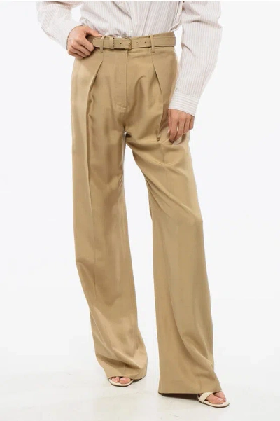 Loro Piana Silk Single Pleated Pants With Belt In Neutral