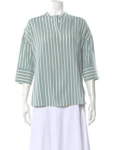 Pre-owned Loro Piana Silk Striped Blouse In Blue