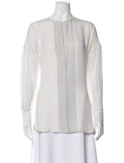 Pre-owned Loro Piana Silk Striped Blouse In White