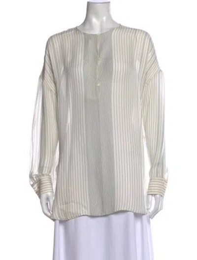 Pre-owned Loro Piana Silk Striped Blouse In White