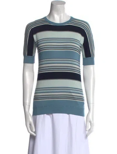 Pre-owned Loro Piana Silk Striped T-shirt In Blue