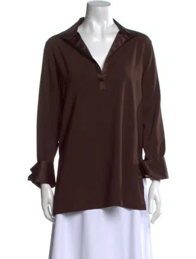 Pre-owned Loro Piana Silk V-neck Blouse In Brown