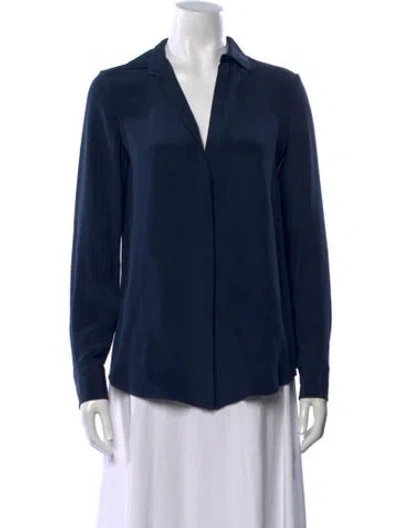 Pre-owned Loro Piana Silk V-neck Blouse W/ Tags In Blue