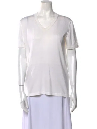 Pre-owned Loro Piana Silk V-neck T-shirt In White