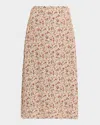 Loro Piana Simona Floral-print Silk Twill Midi Skirt In Brown