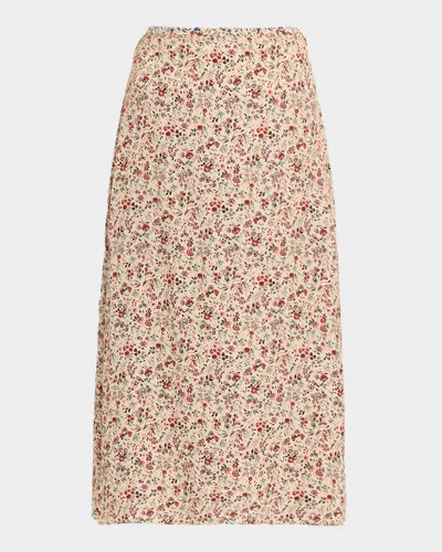 LORO PIANA SIMONA FLORAL-PRINT SILK TWILL MIDI SKIRT