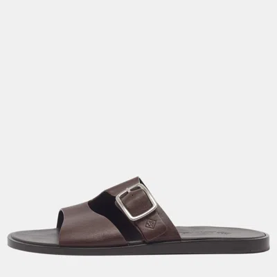 Pre-owned Loro Piana Size 44 Brown Leather Flat Slide