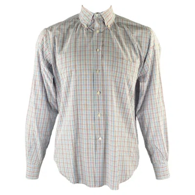Pre-owned Loro Piana Size Xl White Purple Blue Plaid Cotton Long Sleeve Shirt