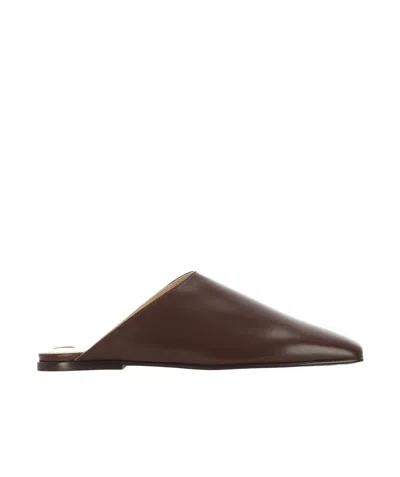 Loro Piana Alba Satin Ballerina Mules In Tabaccao Lonia