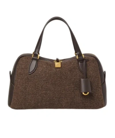 Loro Piana Small Needle Bag In Brown Herringbone/black Pecora/sunshine Gold