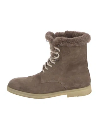 Pre-owned Loro Piana Snow Dream Suede Lace-up Boots In Neutral