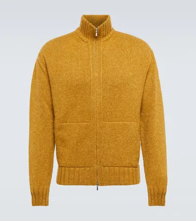 Loro Piana Snow Wander Cashmere Zip-up Sweater In Fancy Yellow Oil Mel