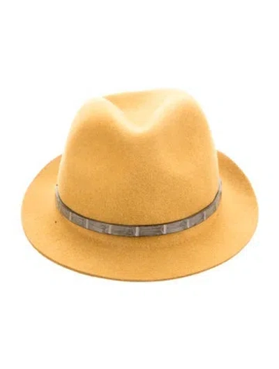 Pre-owned Loro Piana Solid Wool Fedora In Yellow