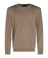 Loro Piana Ribbed Crewneck Sweater With Long Sleeves In Brown