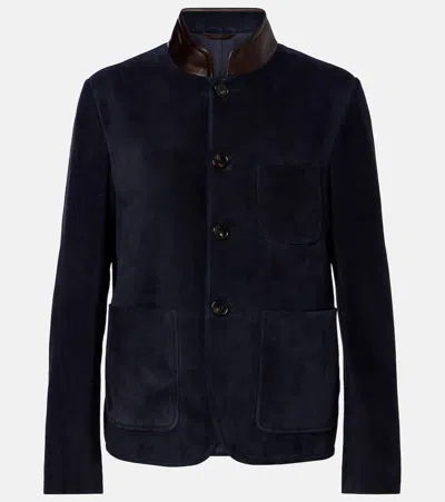 Loro Piana Spagna Mini Suede Jacket In Blue