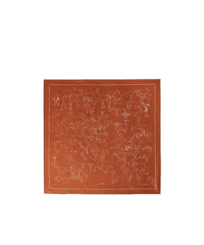 Loro Piana Square Silk Scarf In Orange Rust/white
