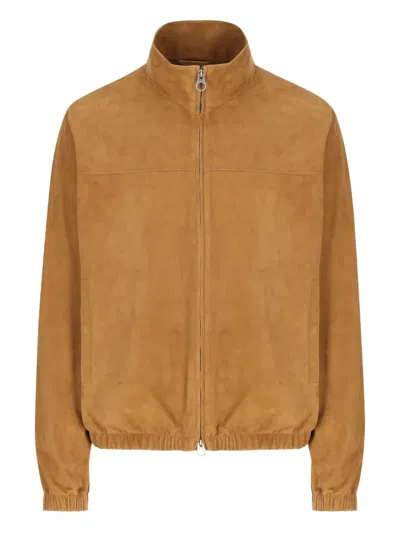 Loro Piana Stand-up Collar Zip-front Leather Jacket In Brown