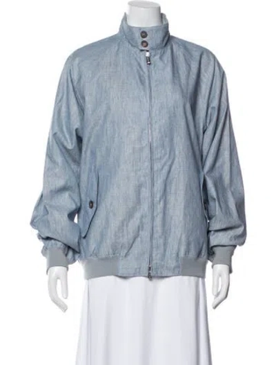 Pre-owned Loro Piana Storm System Linen Bomber Jacket In Blue