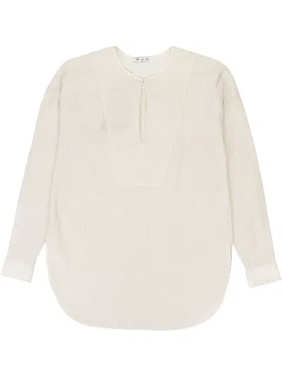 Loro Piana Stripe Cotton Blouse In Neutrals