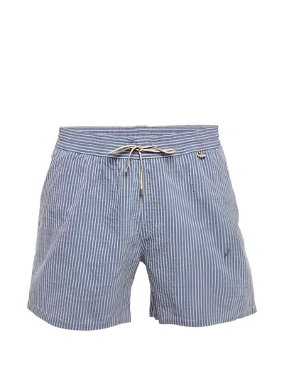 Pre-owned Loro Piana Striped Drawstring Shorts In Blue