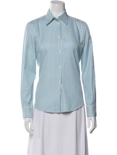 Pre-owned Loro Piana Striped Long Sleeve Button-up Top In Blue