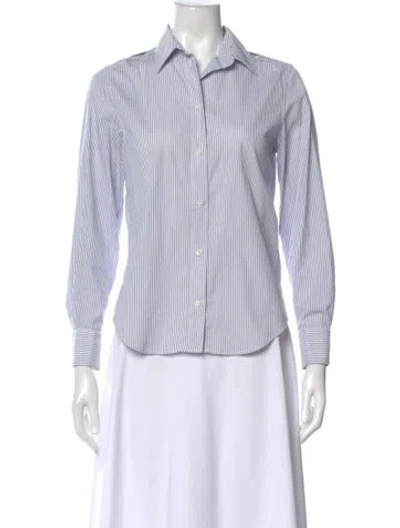 Pre-owned Loro Piana Striped Long Sleeve Button-up Top In Blue