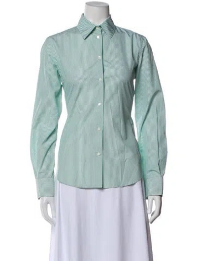 Pre-owned Loro Piana Striped Long Sleeve Button-up Top In Green