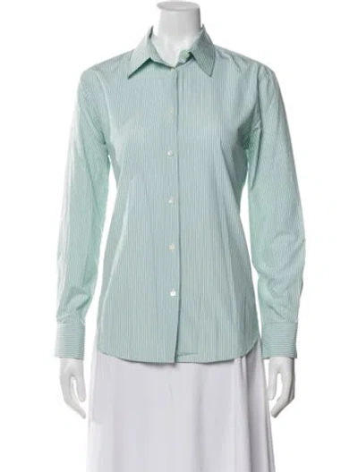 Pre-owned Loro Piana Striped Long Sleeve Button-up Top In Green