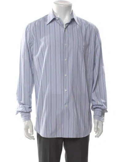 Pre-owned Loro Piana Striped Long Sleeve Dress Shirt In Blue