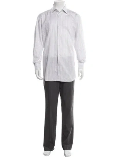 Pre-owned Loro Piana Striped Long Sleeve Dress Shirt In White