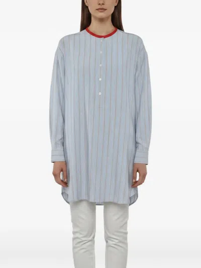 Pre-owned Loro Piana Striped Long-sleeve Blouse In Blue