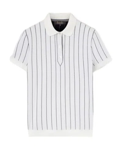 Loro Piana Striped Wool Polo Shirt In White