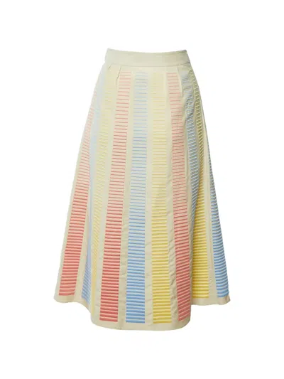 Pre-owned Loro Piana Striped-embroidered Midi Skirt In Neutrals