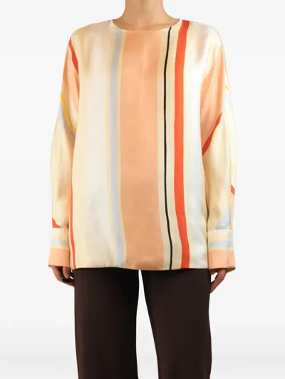 Pre-owned Loro Piana Stripe-print Silk Top In Neutrals
