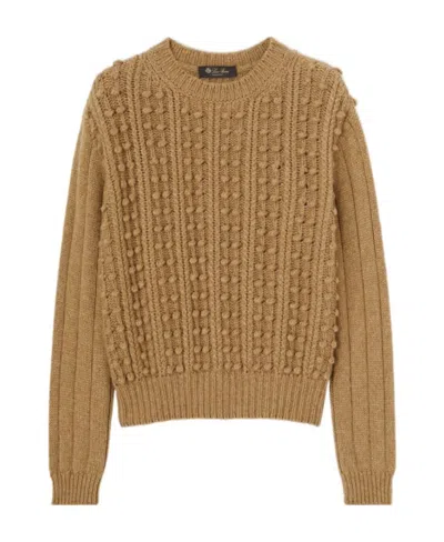 Loro Piana Stud Knitted Crewneck Jumper In Brown