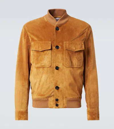 Loro Piana Suede Bomber Jacket In Beige