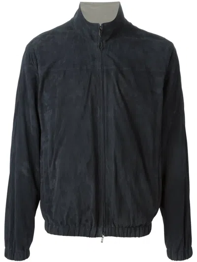 Loro Piana Suede Bomber Jacket In Blue