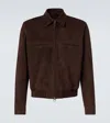 Loro Piana Suede Bomber Jacket In Ebony