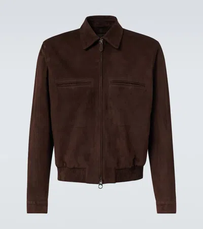 Loro Piana Suede Bomber Jacket In Ebony