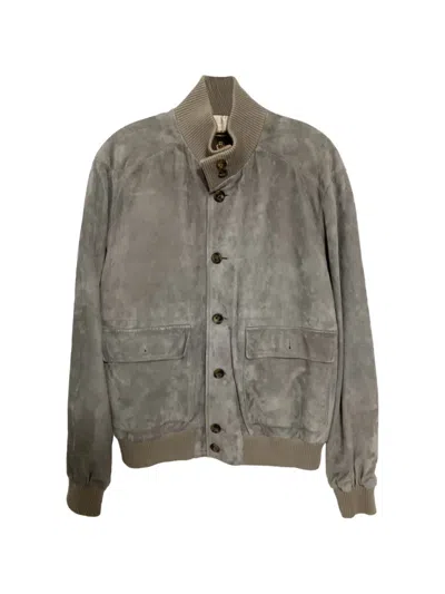 Pre-owned Loro Piana Suede Bomber Jacket In Gray