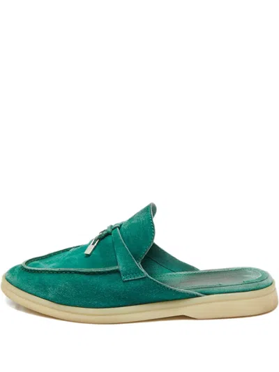 Pre-owned Loro Piana Suede Charms Mules In Green