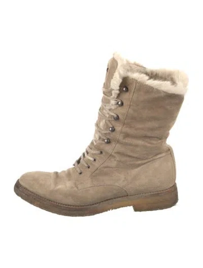 Pre-owned Loro Piana Suede Combat Boots In Neutral