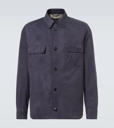 Loro Piana Suede Jacket In Blue