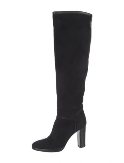Pre-owned Loro Piana Suede Leather Trim Embellishment Boots In Black