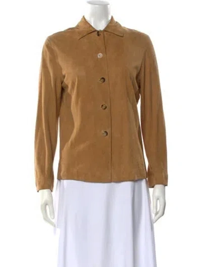 Pre-owned Loro Piana Suede Long Sleeve Button-up Top In Neutral