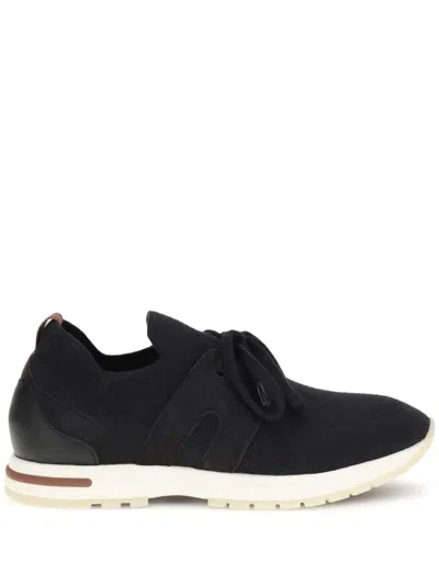 Loro Piana Suede-panel Sneakers In Black